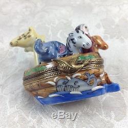 Limoges Peint Main Noahs Ark Hand Painted Trinket Box Animals France