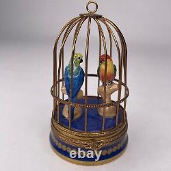 Limoges Peint Main PV Macaws in a Cage Trinket Box