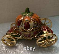 Limoges Peint Main Porcelain Cinderella Carriage Trinket Box With Slipper Inside