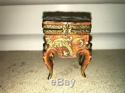 Limoges Peint Main Porcelain Marquetry Desk Stand Hinged Trinket Box