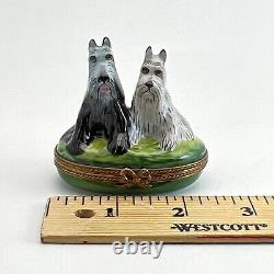 Limoges Peint Main Porcelain Scottie and Westie Terrier Dogs Trinket Box