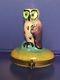 Limoges Peint Main Porcelain Trinket Box. Beautiful Colorful Owl. Rare