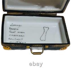 Limoges Peint Main RARE France Basset Hound on Suitcase Luggage Trinket Box
