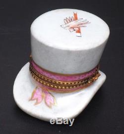 Limoges Peint Main Rare Magic Top Hat With Rabbit Inside Trinket Box
