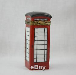 Limoges Peint Main Red London Phone Booth Trinket Box Hinged Hand Painted France