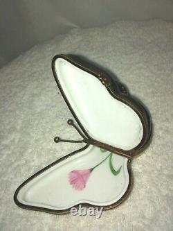 Limoges Peint Main Rochard Butterfly Hinged Trinket Box, Double-Sided, France