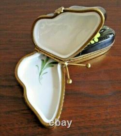 Limoges Peint Main Rochard Butterfly Hinged Trinket Box, Double-Sided, France