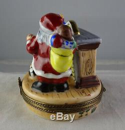 Limoges Peint Main Santa With Presents By The Fireplace Enamel Trinket Box Xmas