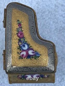 Limoges Peint Main Trinket Box Piano Gild Etching Floral Paint Mint
