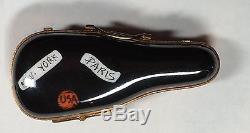 Limoges Peint Main Violin with Case New York, Paris Trinket Box Mint Condition