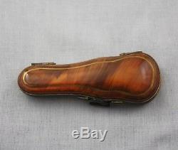 Limoges Peint Main Wood Violin in Porcelain Trinket Box With Bow Metal Strings