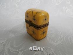 Limoges Peint Main Yellow Chest Trinket Box With 2 Mini Glass Perfume Bottles