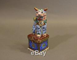 Limoges Peint Mein French Porcelain Trinket Box BLUE Chinese Foo Dog Guardian