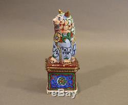 Limoges Peint Mein French Porcelain Trinket Box BLUE Chinese Foo Dog Guardian