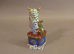 Limoges Peint Mein French Porcelain Trinket Box BLUE Chinese Foo Dog Guardian