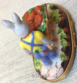 Limoges Peint Mein Rabbit Gardener, ladybug clasp, snail inside trinket ltd. Ed