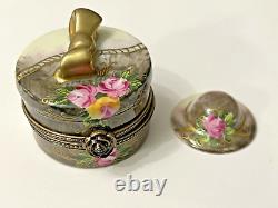 Limoges Petit Main Trinket Box Floral Hat Box withHat French Home Signed