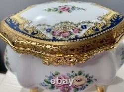 Limoges Porcelain 22K Hand Decorated Floral Hinged Trinket Box