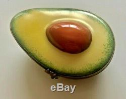 Limoges Porcelain Avocado Half Painted By Hand Trinket Box