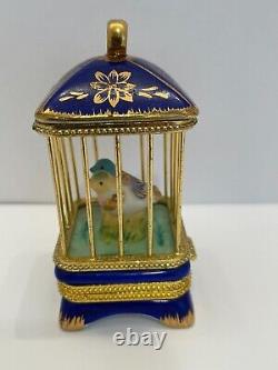 Limoges Porcelain BIRD CAGE Cobalt Blue & Gold Hand painted Trinket Box