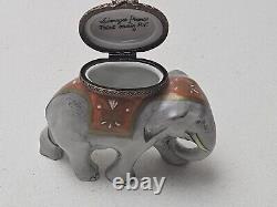 Limoges Porcelain Elephant Trinket Box Parry Vielle PV France Peint Mein, Hinged