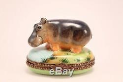 Limoges Porcelain Hippo On The Waterfront Hand Painted Trinket Pill Box Rochard