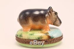 Limoges Porcelain Hippo On The Waterfront Hand Painted Trinket Pill Box Rochard