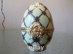 Limoges Porcelain Large 18K Regal Egg with COA and Box Faberge Trinket Box