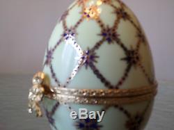 Limoges Porcelain Large 18K Regal Egg with COA and Box Faberge Trinket Box