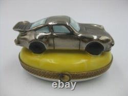 Limoges Porcelain Porsche Trinket Box Car Peint Main