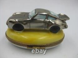 Limoges Porcelain Porsche Trinket Box Car Peint Main