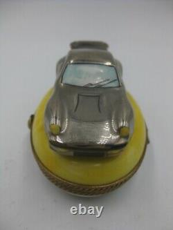 Limoges Porcelain Porsche Trinket Box Car Peint Main