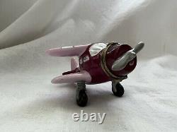 Limoges Porcelain Trinket Box Biplane Plane Airplane Pink Purple Elda Creations