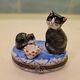 Limoges Porcelain Trinket Box Cat And Kitten Waiting For Milk