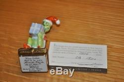 Limoges Porcelain Trinket Box Dr. Seuss Grinch Santa with Gifts Limoges Box RARE
