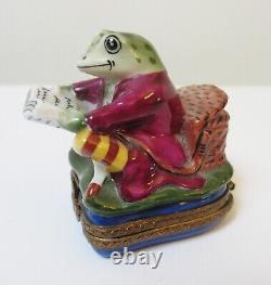 Limoges Porcelain Trinket Box Frog Reading