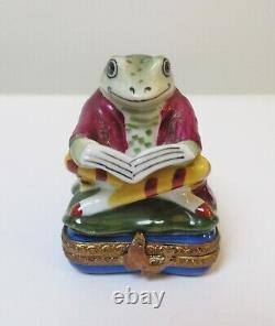 Limoges Porcelain Trinket Box Frog Reading