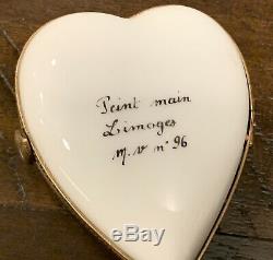 Limoges Porcelain Trinket Box, Heart Shaped, Cherubs Gift Of Love
