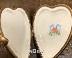 Limoges Porcelain Trinket Box, Heart Shaped, Cherubs Gift Of Love