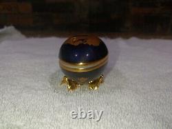 Limoges Porcelaine Castel France Egg Trinket Box 22kt Gold And Blue WithGold Stand