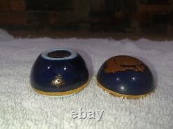 Limoges Porcelaine Castel France Egg Trinket Box 22kt Gold And Blue WithGold Stand