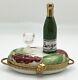 Limoges Rare Peint Main Porcelain Tray With Wine Glass & Bottle Vintage Trinket