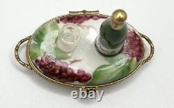 Limoges RARE Peint Main Porcelain Tray with Wine Glass & Bottle Vintage Trinket