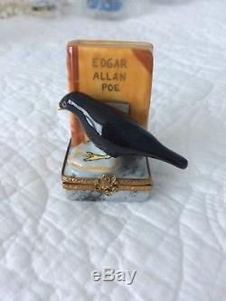 Limoges RARE Retired Edgar Allan Poe The Raven Book & Bird Hinged Trinket Box