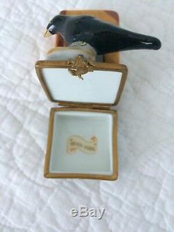 Limoges RARE Retired Edgar Allan Poe The Raven Book & Bird Hinged Trinket Box