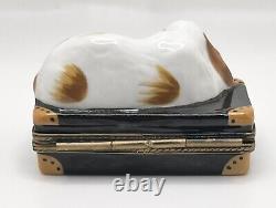 Limoges RARE Richard Peint Main Limoges Basset Hound on Suitcase France Trinket