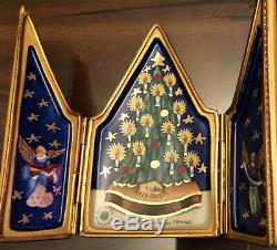 Limoges ROCHARD Christmas Tree And Angels Triptych Signed Limoges, France