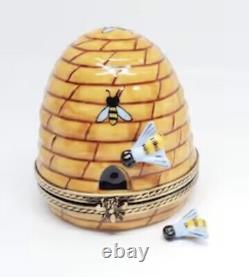 Limoges ROCHARD France Peint Main Porcelain Bee Hive Honeybee Trinket Box