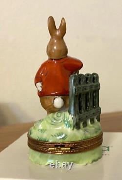 Limoges Rabbit with Red Coat Hinged Trinket Box withCarrot ParryVieille France