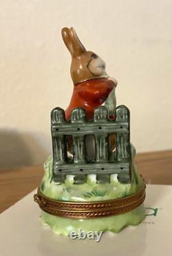 Limoges Rabbit with Red Coat Hinged Trinket Box withCarrot ParryVieille France